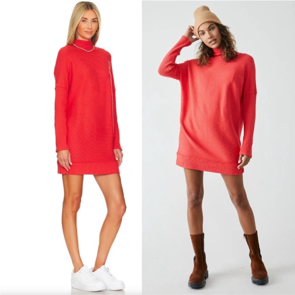 Free People We the Free Casey Ribbed Tunic Sweater in Coral